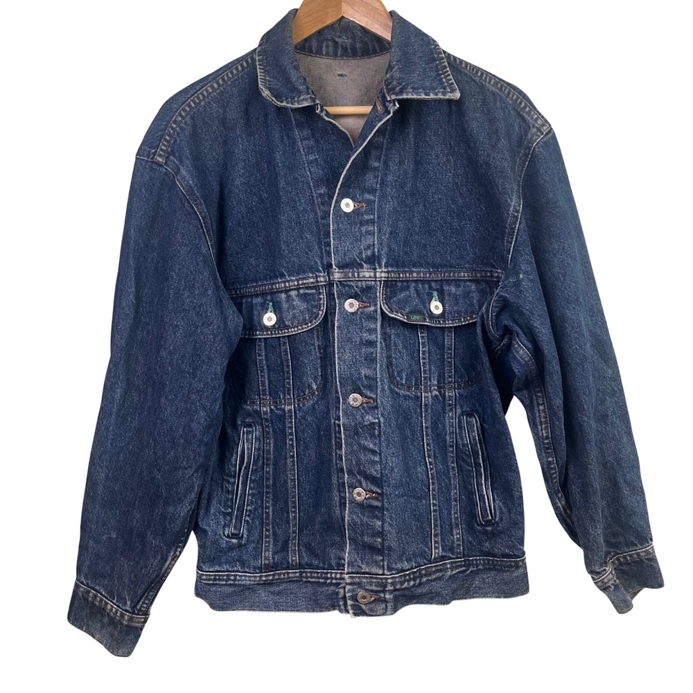 VTG Lee Easy Rider Blue Denim Button Trucker Biker Jean Jacket Medium USA Men's
